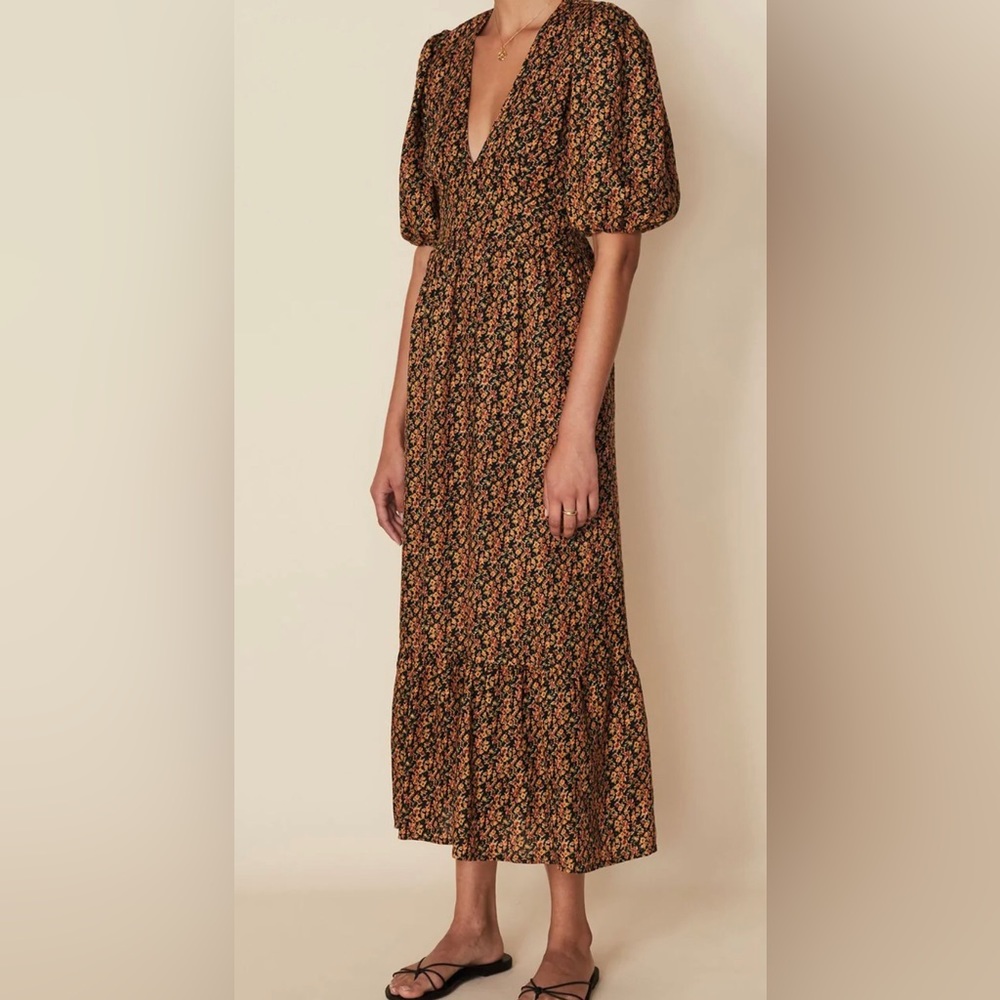 NWT Faithfull the Brand Romilla Linen from Anthropologie Floral Midi Dress,Sz-6 - Picture 3 of 13